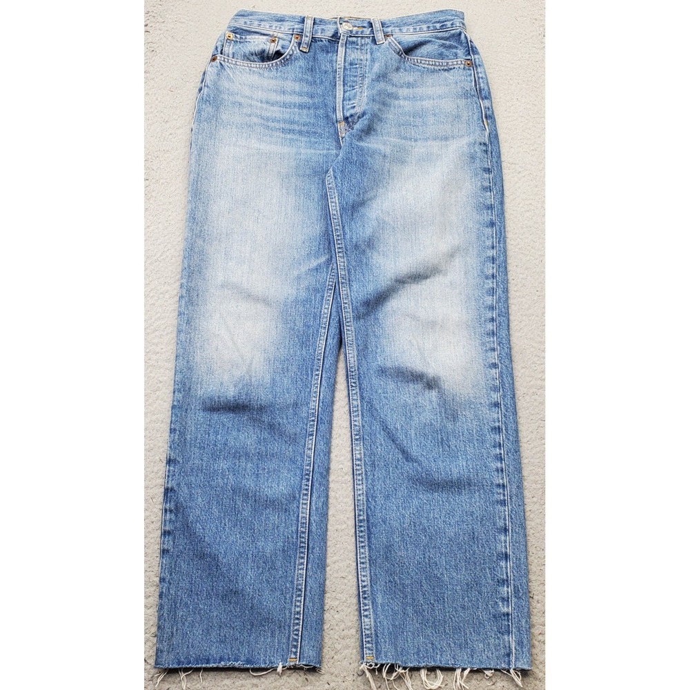 Re/Done Jeans Womens 27 Blue High Rise Stove Pipe Medium Vain Wash Button Fly